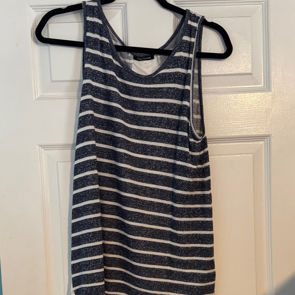 Pink Clover Navy and White Striped Tank Top - L